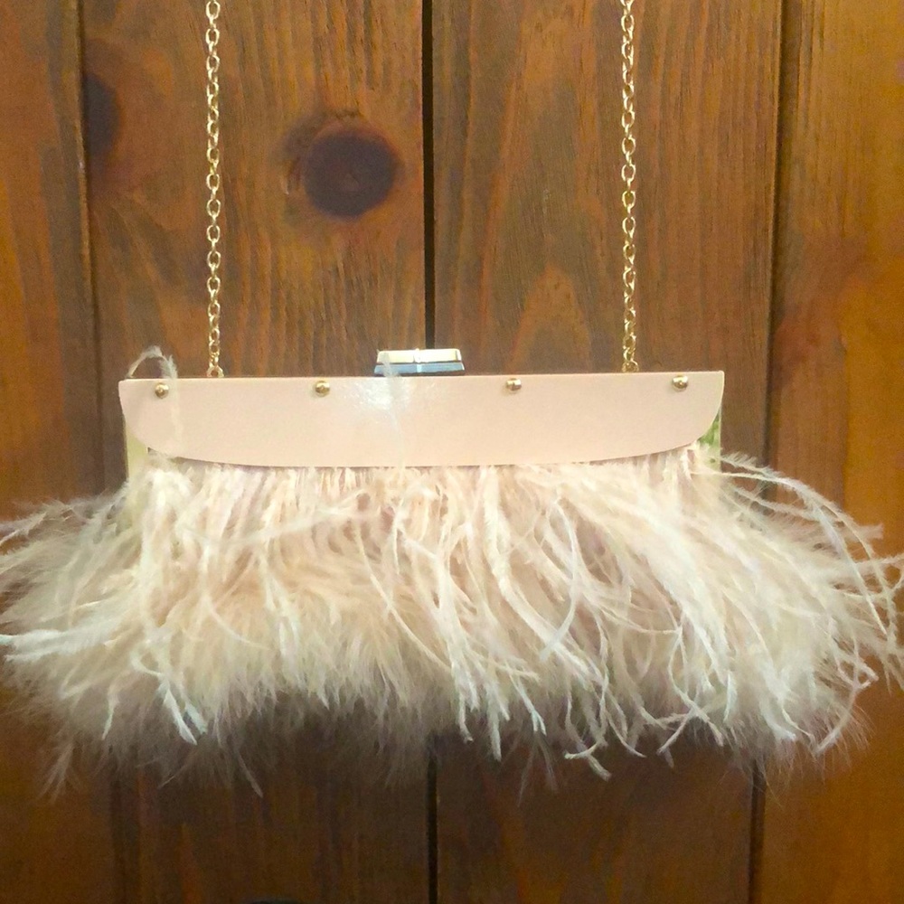 Rosey pink feather clutch